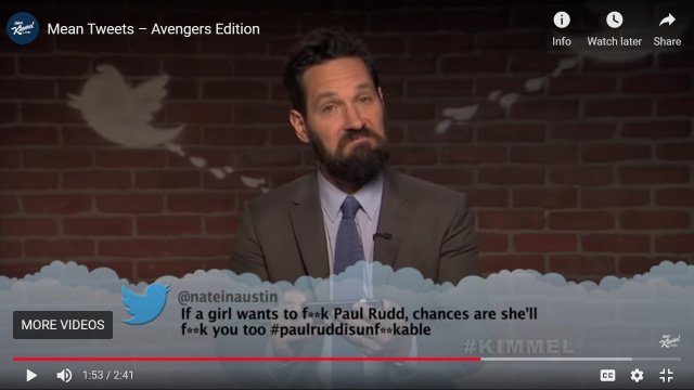 Paul Rudd - Celebrities Read Mean Tweets About Themselves (videos)